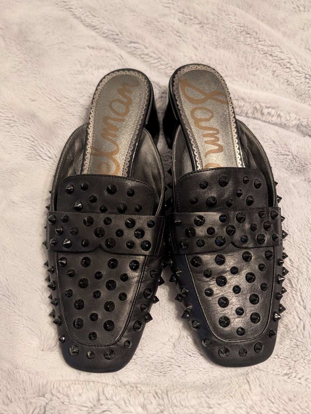 Sam Edelman Black Studded Leather Mule Loafers spiked goth edgy